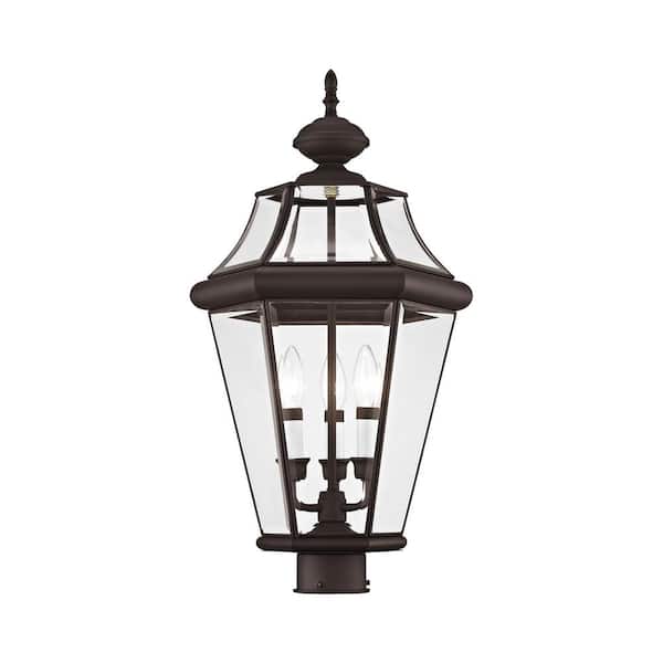 AVIANCE LIGHTING Cresthill 25 in. 3-Light Bronze Cast Brass Hardwired Outdoor Rust Resistant Post Light with No Bulbs Included
