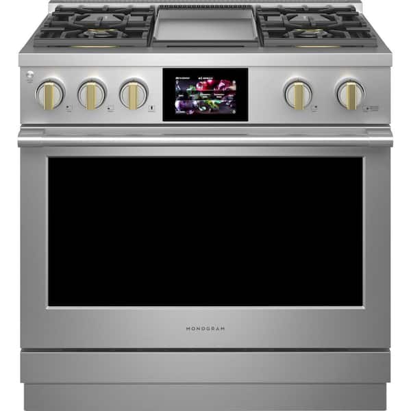 Monogram 36 in. Dual Fuel Range with Gas Stove and Electric Oven Self-Cleaning Convection Oven in Stainless Steel