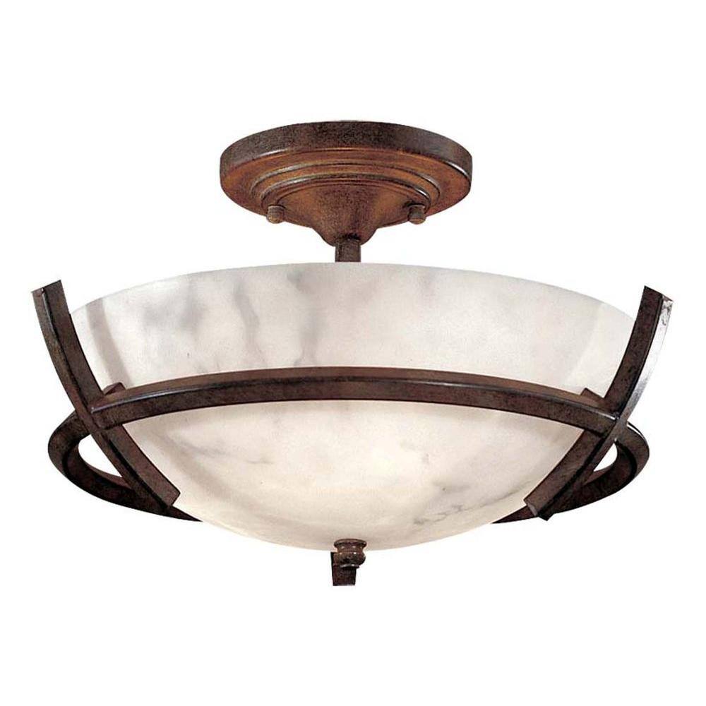 Nutmeg and Alabaster Dust Glass 3-Light Semi-Flush Mount