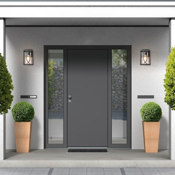 Modern Farmhouse Cage Wall Lantern Sconce Light 1-Light Black Outdoor Wall Light with Clear Glass Shade