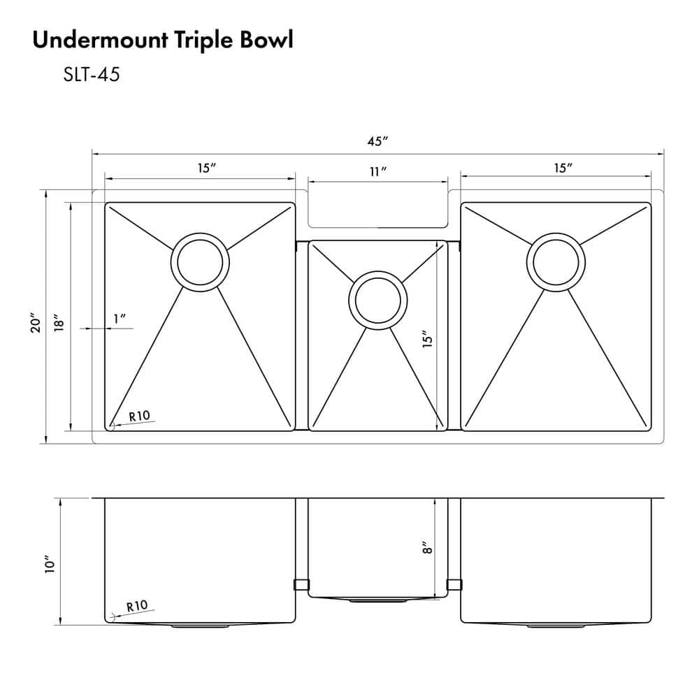 Breckenridge 45" Triple Bowl Stainless Steel Kitchen Sink
