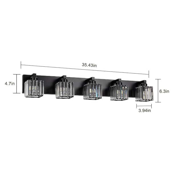 Orillia 35.4 in. 5-Light Black Bathroom Vanity Light with Crystal Shades