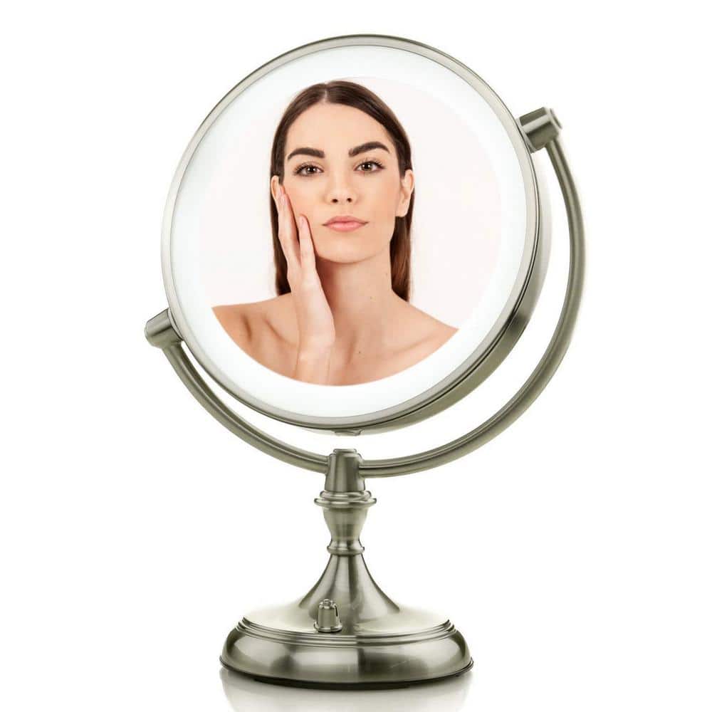 OVENTE in. x 15 in. Lighted Magnifying Tabletop Makeup Mirror in Nickel  Brushed MGT95BR1x5x The Home Depot