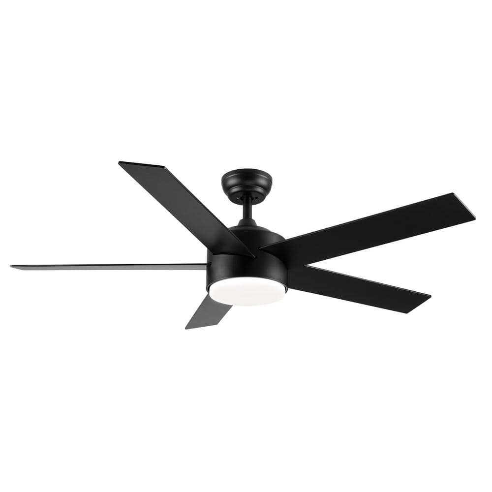 Modern 52 in. Integrated LED Indoor Matte Black Light Ceiling Fan w/Remote 