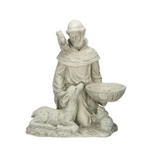 19 in. H St. Francis Feeds the Animals Garden Statue