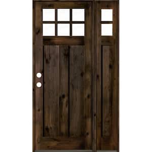 50 in. x 96 in. Craftsman 3-Panel Right-Hand 6Lite Clear Glass Knotty Alder Black Wood Prehung Front Door Right Sidelite