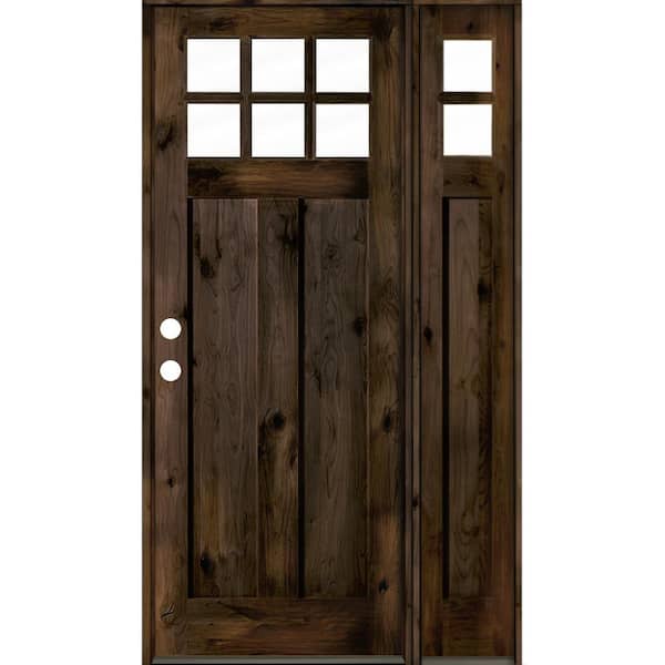 Krosswood Doors 50 in. x 96 in. Craftsman 3-Panel Right-Hand 6Lite Clear Glass Knotty Alder Black Wood Prehung Front Door Right Sidelite
