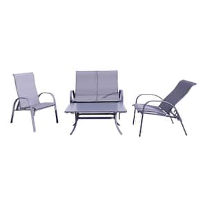 Santa Fe 4-Piece Aluminum Patio Conversation Set with Loveseat Glider, 2 Reclining Sling Chairs & Rectangle Coffee Table