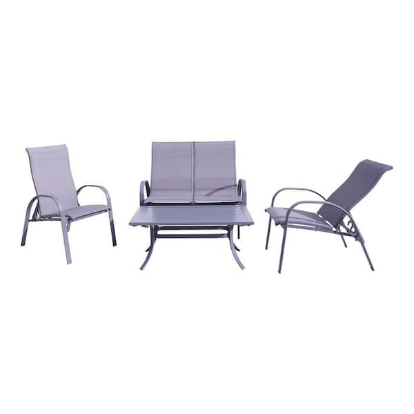 Courtyard Casual Santa Fe 4-Piece Aluminum Patio Conversation Set with Loveseat Glider, 2 Reclining Sling Chairs & Rectangle Coffee Table