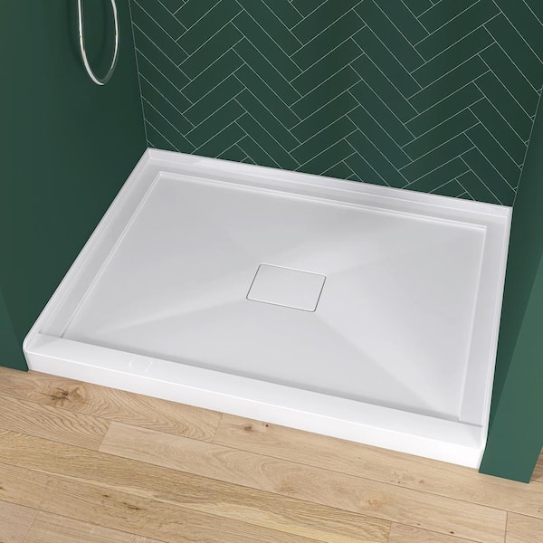 Moca 42 in. L x34 in. W Alcove Single Threshold Acrylic Shower Pan Base with Center Drain and Cover Shower Tray in White