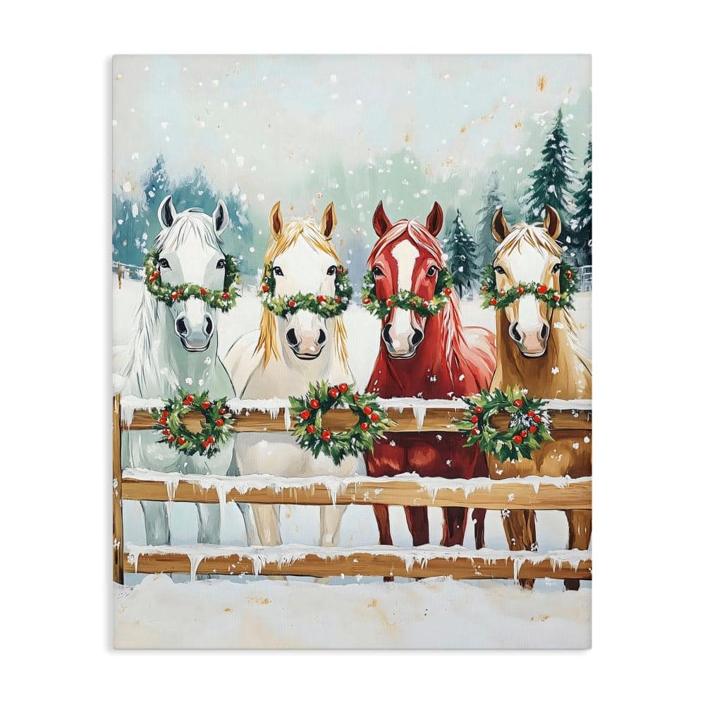 "Christmas Horses with Holly Wreaths Canvas Art, 30"" x 40"", Made in USA, Ready for Hanging, By The Prints Vibe" price history on PriceWatchPro