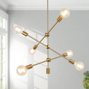 Modern Brass Gold Bedroom Chandelier, Mila 6-Light Sputnik DIY Tiered Dining Room Chandelier Pendant Light Fixture