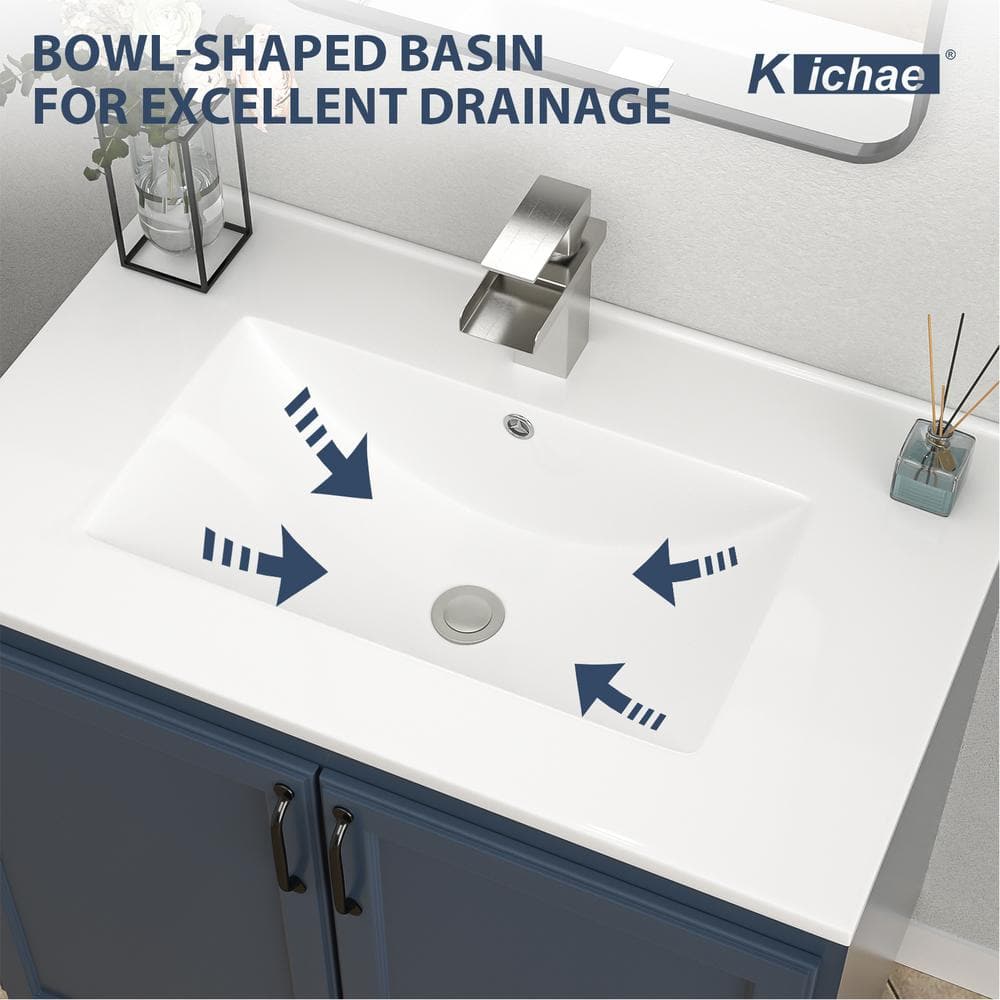 30 in. White Ceramic Rectangular Single Sink Bathroom Vanity Top