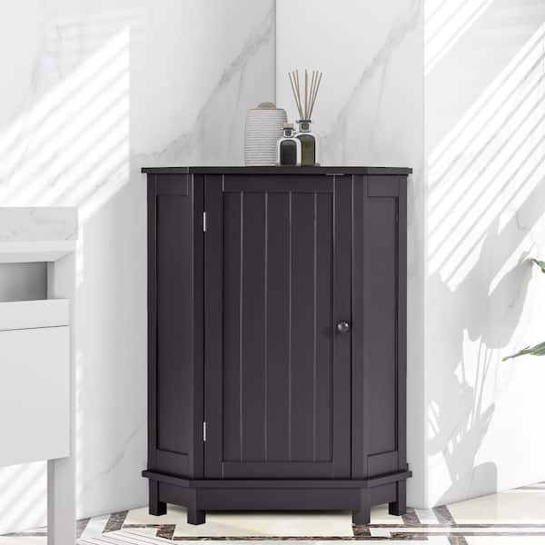 Contemporary Bathroom Triangle Storage Cabinet with Adjustable Shelves,  Black Brown - ModernLuxe