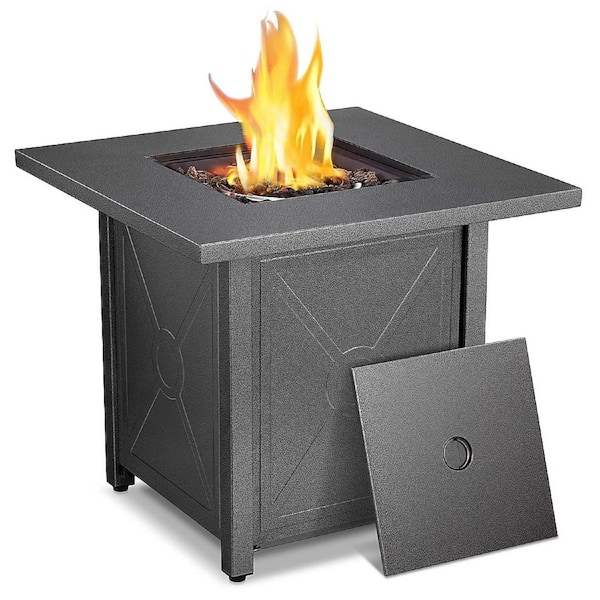28 in. 50,000 BTU Metal Outdoor Square Gas Fire Pit Table with Flame Control Knob