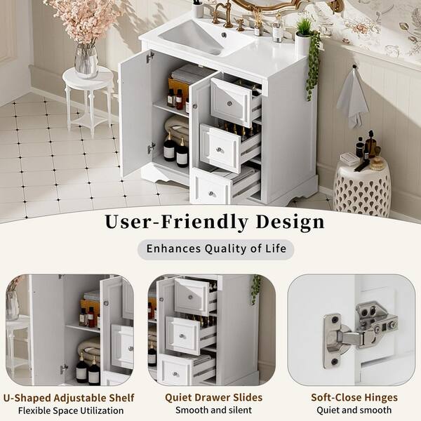 Ziyudura 36 in. Single Sink Freestanding White Bath Vanity with