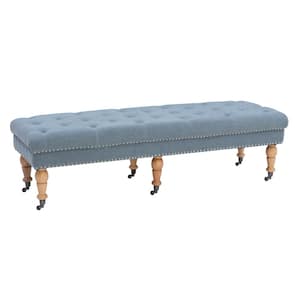 Elena Washed Blue 62 in. Bedroom Bench Backless with Casters