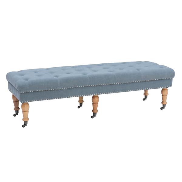 Linon Home Decor Elena Blue Washed Linen 17.75 in. H x 62 in. W x 19.625 in. D Bench