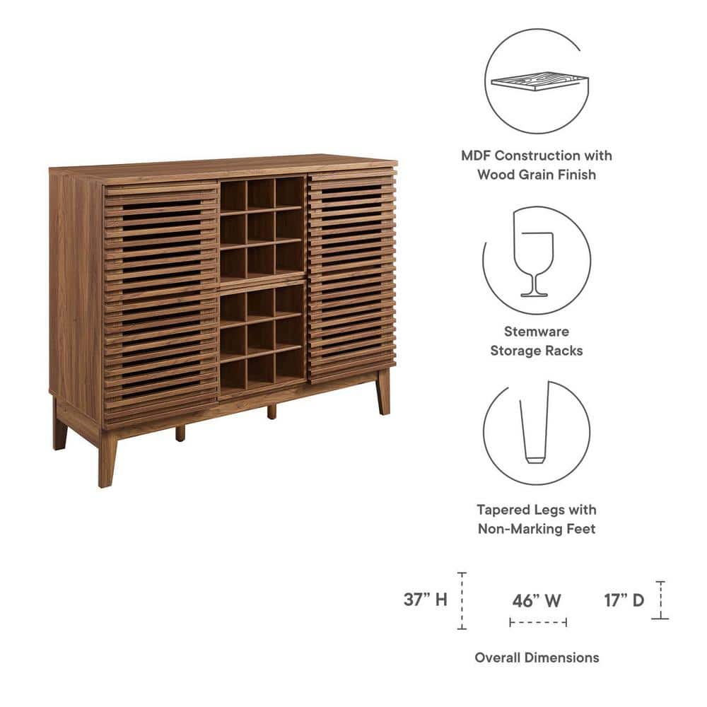 Mid-Century Walnut Grain Laminate Bar Cabinet with Wine Rack