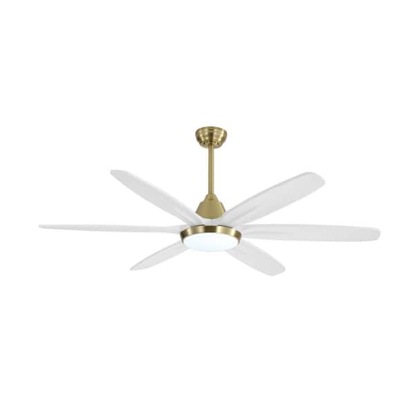60 in. (5 ft.) Indoor Housing Gold And White Wood Color Ceiling Fan with LED light Remote Included Down-rod Mount
