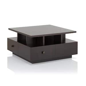 Mahina 32.68 in. Espresso Square Wood Coffee Table with 4-Drawer