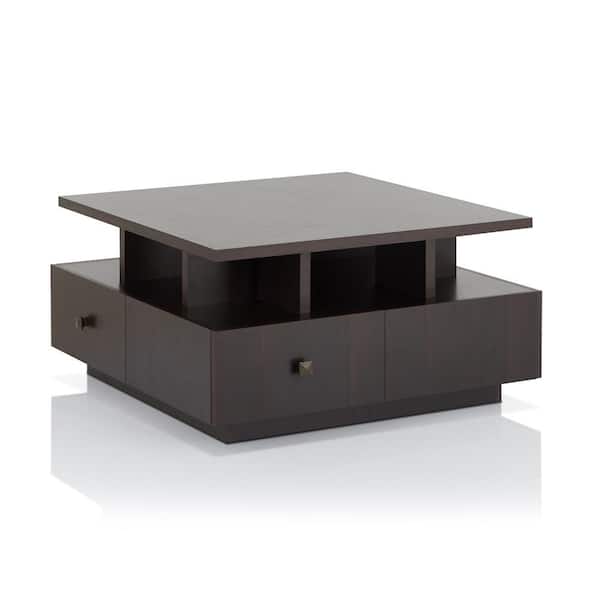 Furniture of America Mahina 32.68 in. Espresso Square Wood Coffee Table with 4-Drawer