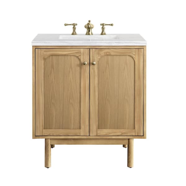 James Martin Vanities Laurent 30.0 in. W x 23.5 in. D x 34.2 in . H Bathroom Vanity in Light Oak with Arctic Fall Solid Surface Top