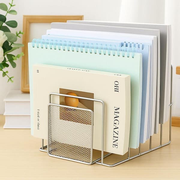 Slotted Incline Rack 6.3 in. x 7.8 in. 2-Piece 7 Slot Incline File Sorter Metal Wire Mesh ...