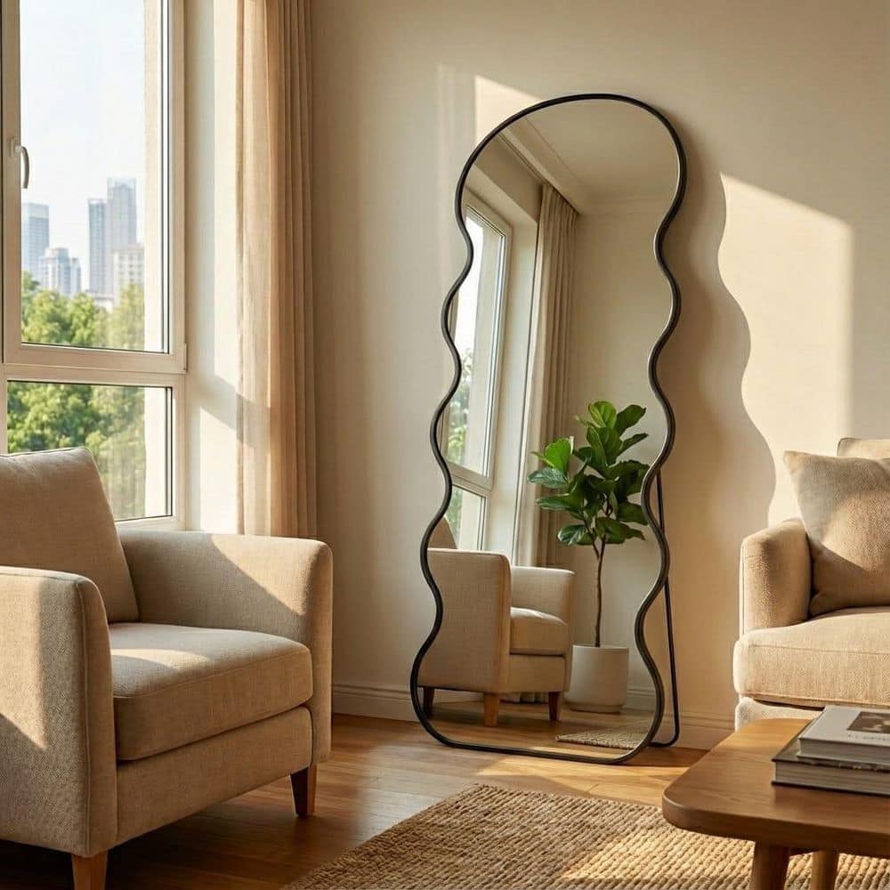 TOMOO 　Mirrors 　XL Spigel Black 21 in. W x 56 in. H Wavy Metal Framed Full Length