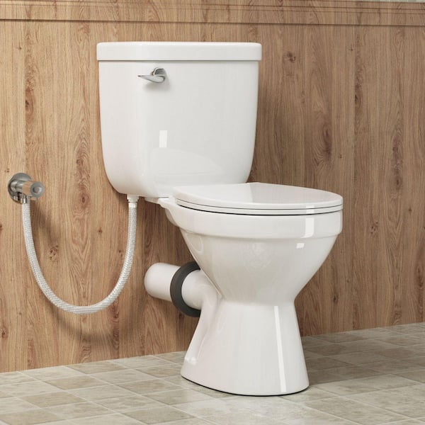 Compact Rear Outlet Toilet White 2-Piece 16.5 in. Round Bowl & 1.6 GPF Single Flush, 7" Rough-In, Two Extension Pipes