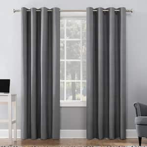 Duran Gray Polyester Solid 50 in. W x 63 in. L Noise Cancelling Grommet Blackout Curtain (Single Panel)