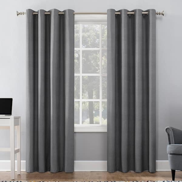 Sun Zero Duran Gray Polyester Solid 50 in. W x 108 in. L Noise Cancelling Grommet Blackout Curtain (Single Panel)