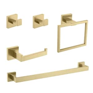 5-Piece Bath Hardware Set Included Toilet Paper Holder in Brush Gold