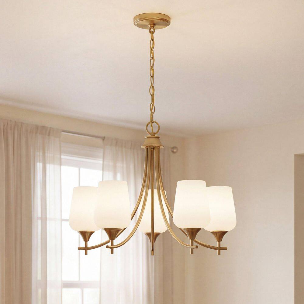 Octave 5-Light Warm Brass Chandelier with White Opal Glass Shades price history on PriceWatchPro