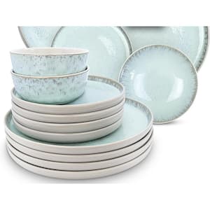 Solid Mediterranean Dinnerware Microwave Safe Dinner Plates & Bowls Set of 8 (32 Pieces) in Blue