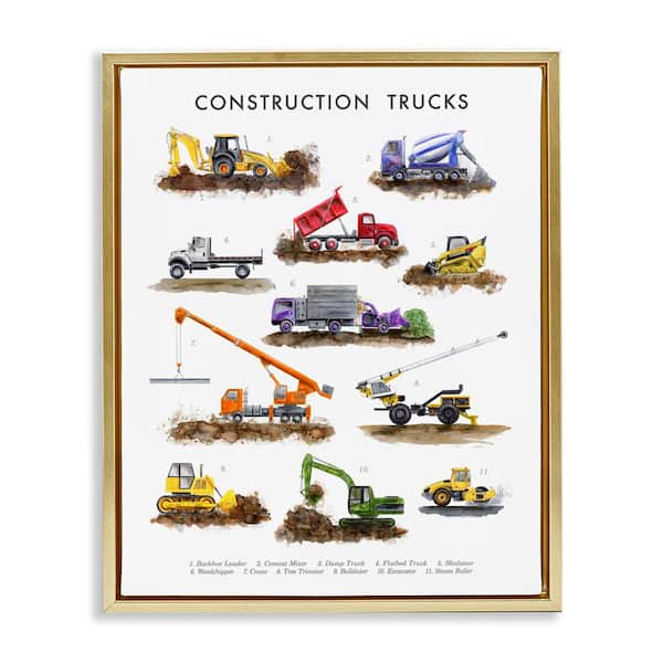 Stupell Industries Educational Construction Trucks by Brett Blumenthal Gold Floater Frame Typography Graphic Art Print 21 in. x 17 in.