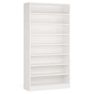 Eulas 71 in. Tall White Wood 9 Tier Standard Bookcase with Interior Shelves, Open Display Bookshelf