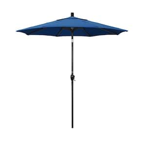 7.5 ft. Stone Black Aluminum Market Push Button Tilt Crank Lift Patio Umbrella in Regatta Sunbrella