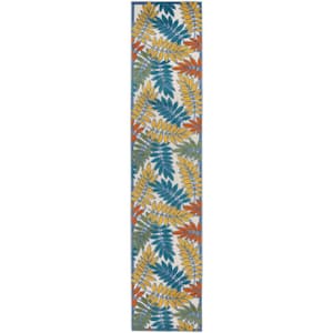 Aloha Ivory/Multi 2 ft. x 10 ft. Kitchen Runner Floral Contemporary Indoor/Outdoor Patio Area Rug