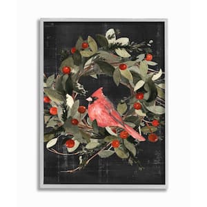 "Red Cardinal In Wreath Design" by Emma Scarvey Framed Animal Wall Art Print 16 in. x 20 in.