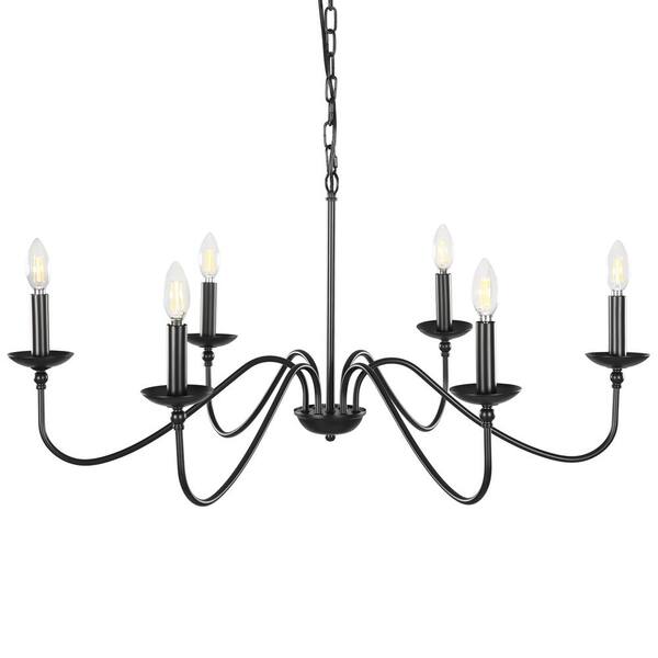 TRIBESIGNS WAY TO ORIGIN 6-Light Bailey Black Island Chandelier 35 in. Modern Farmhouse Candlestick Chandelier