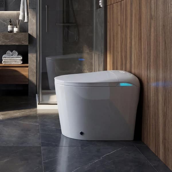 Smart Elongated Bidet Toilet 1.28 GPF in White with Auto Open/Close,Heated Seat, Remote,Built-in Deodorizer, Foam Shield