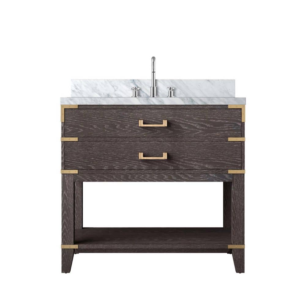 Irvington 36 in W x 22 in D Brown Oak Single Bath Vanity with Carrara Marble Top, and Faucet Set price history on PriceWatchPro