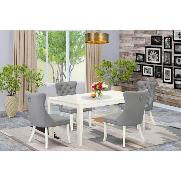 East West Furniture 5-Piece Rectangular Linen White Finish Solid Wood Top-Upholstered Dining Room Set-Seats 4