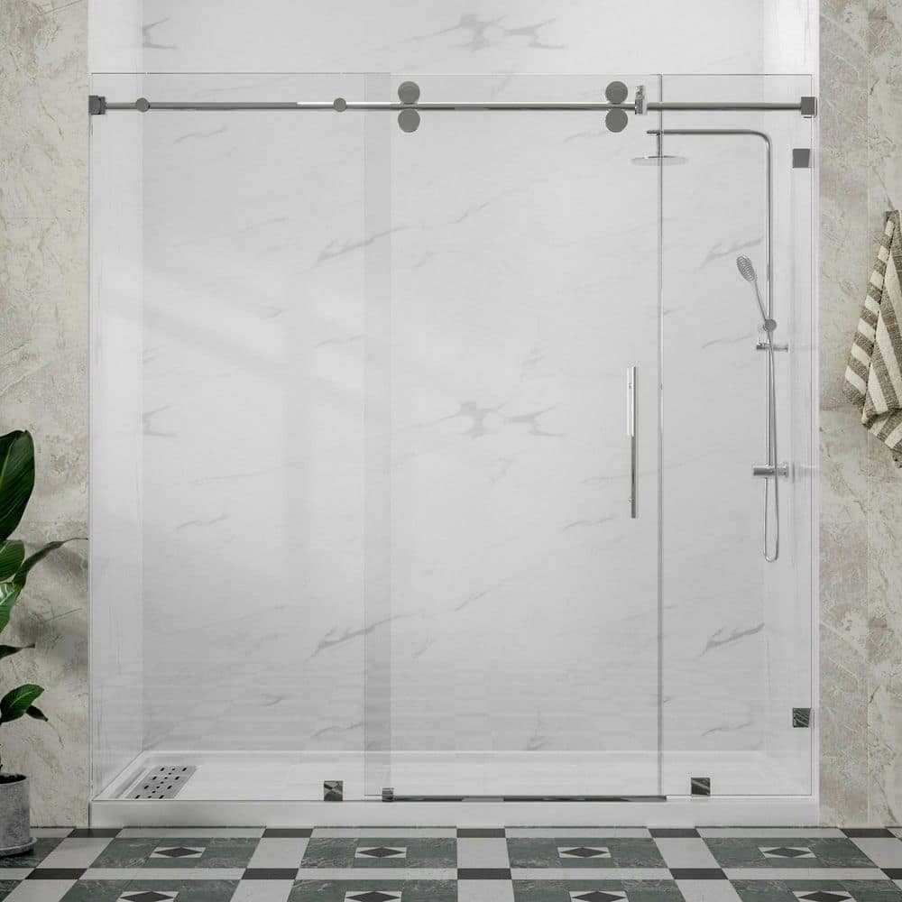 "VestaX 72 to 75 in. W x 76 in. H Single Sliding Frameless Shower Door in Chrome with 3/8"" Clear Glass" price history on PriceWatchPro