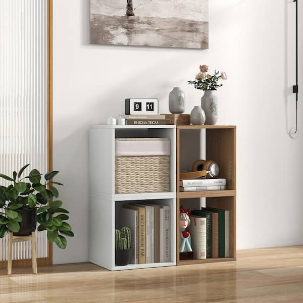 Costway 2-Pieces Natural Wood Stackable Storage Cube 2-Tier Narrow