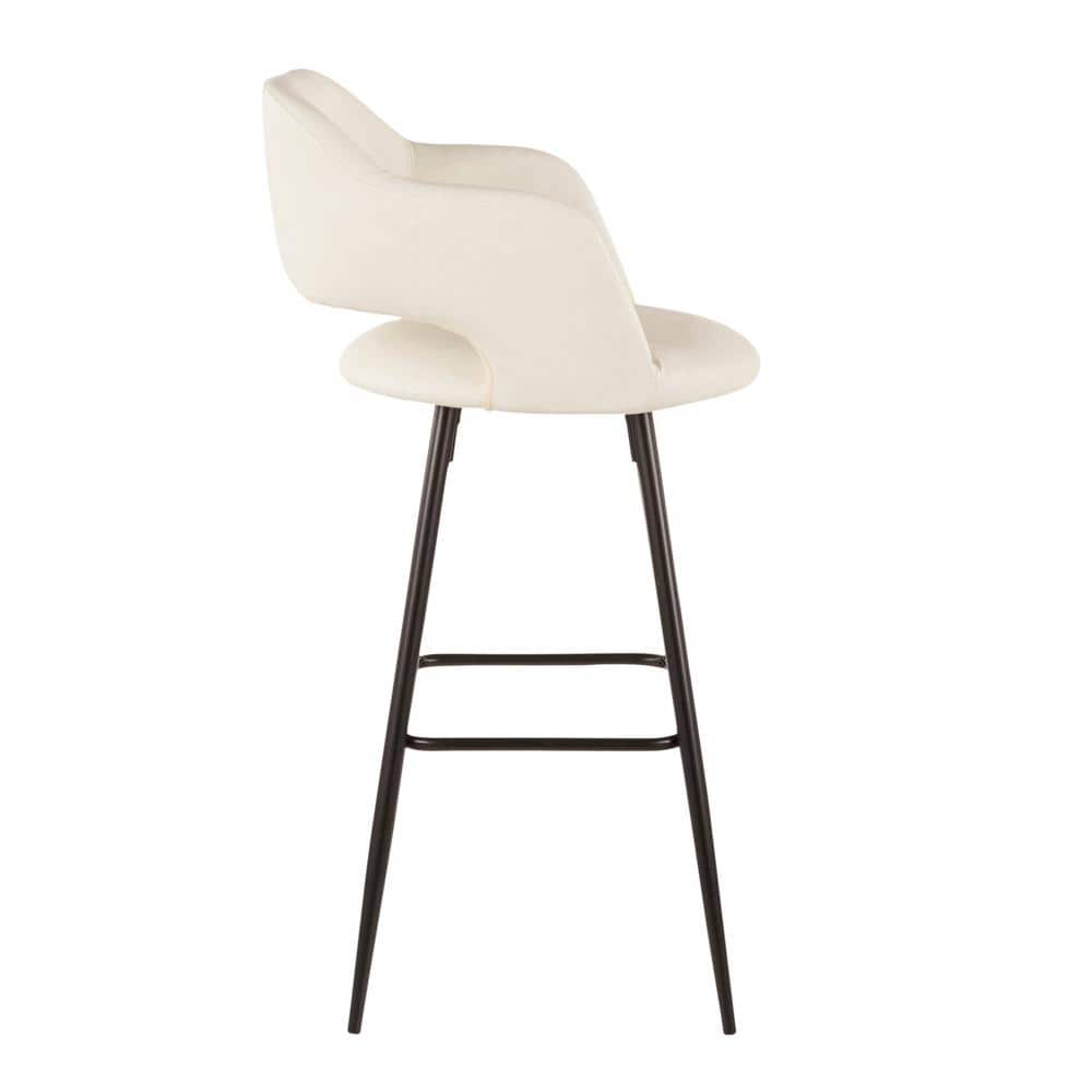 Set of 2 Black Metal and Cream Faux Leather Bar Stools