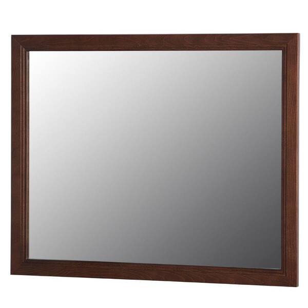 Home Decorators Collection Brinkhill 31 in. W x 26 in. H Rectangular Wood Framed Wall Bathroom Vanity Mirror in Cognac