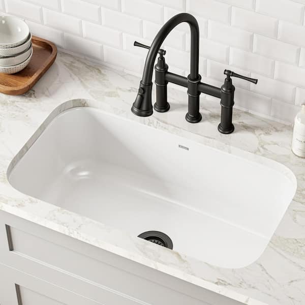 Kraus Pintura Undermount Enamel Steel 31 In Single Bowl Kitchen Sink In White Keu14white The Home Depot