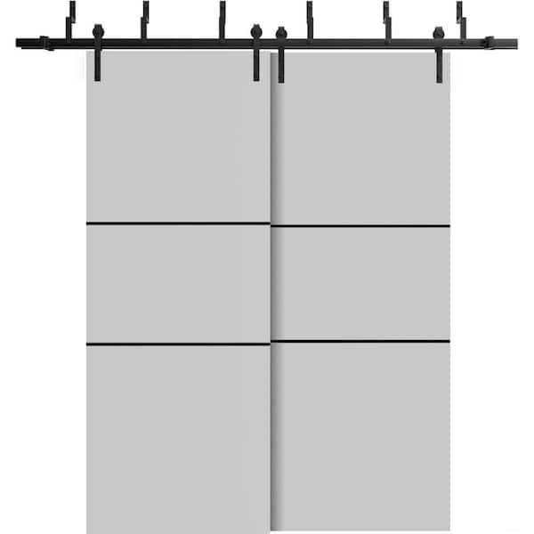 Sartodoors 60 in. x 80 in. 2-Panel Matte Grey Solid Wood with Honeycomb Sliding Barn Door with Hardware Kit